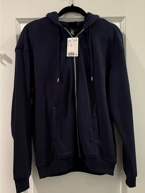NWT H&M Dark Blue Zipper Hoodie - Size Small - Oversized